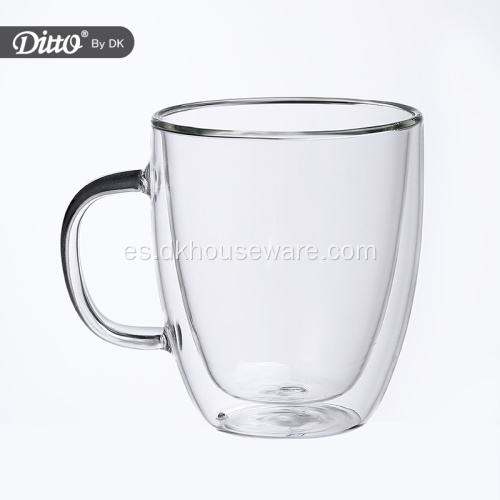 Taza de agua de vidrio aislante de doble pared con asa